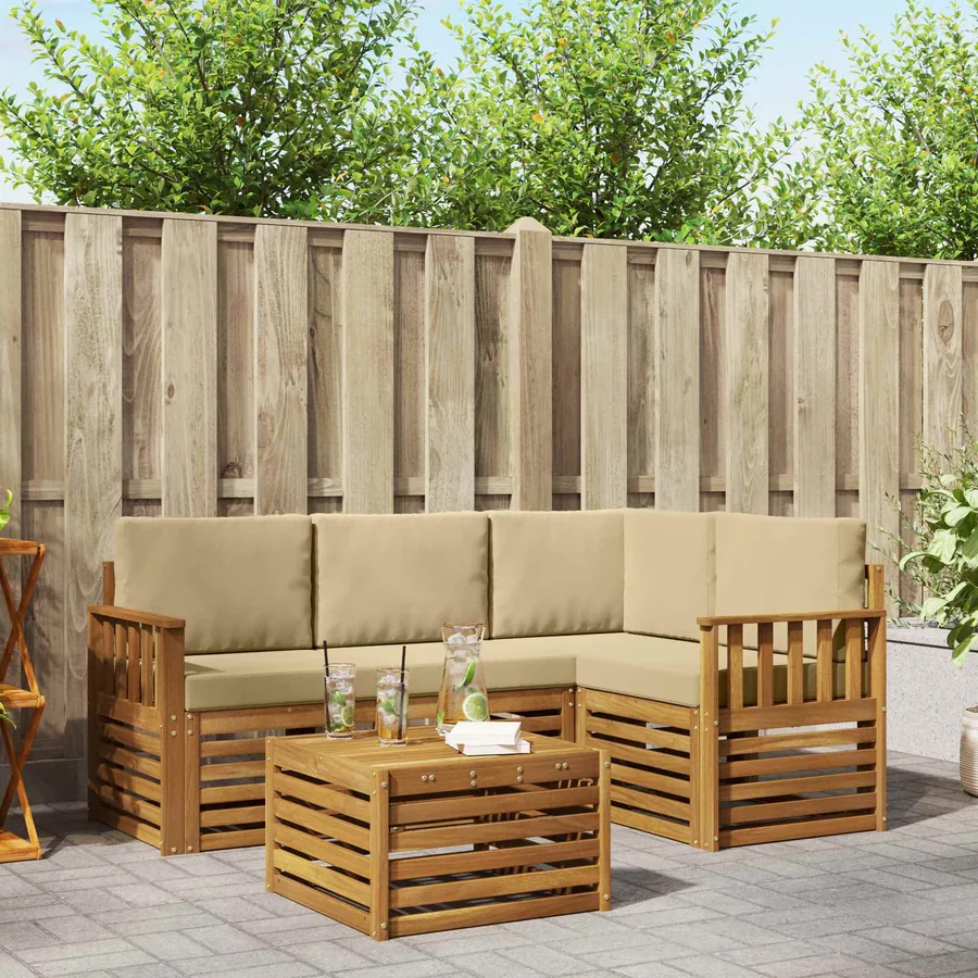 Ensemble de canapés d'extérieur 5 pcs Naturel et Beige