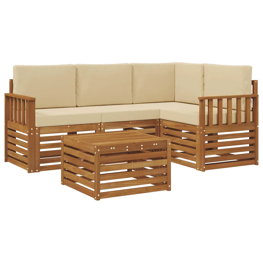 Ensemble de canapés d'extérieur 5 pcs Naturel et Beige - 2