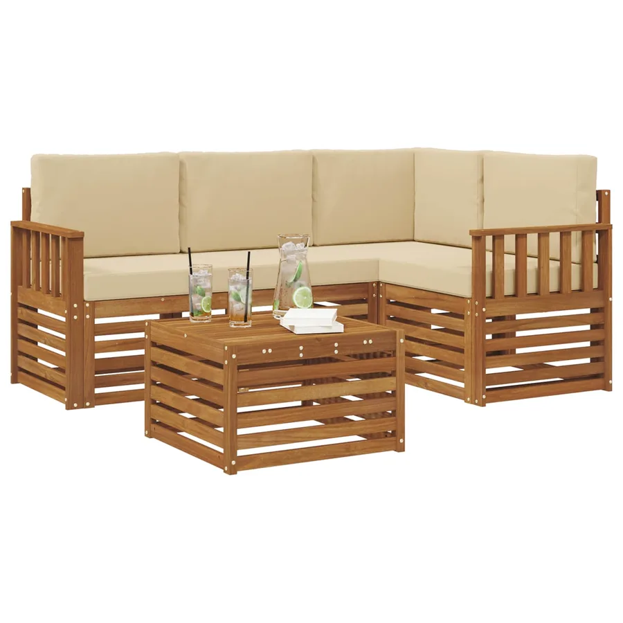 Ensemble de canapés d'extérieur 5 pcs Naturel et Beige - 3