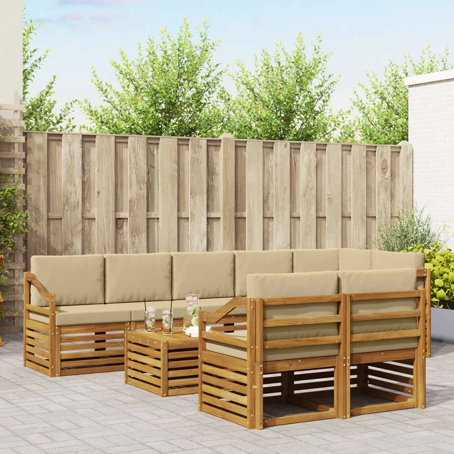 Ensembles de canapés avec coussin 9 pcs Naturel et Beige