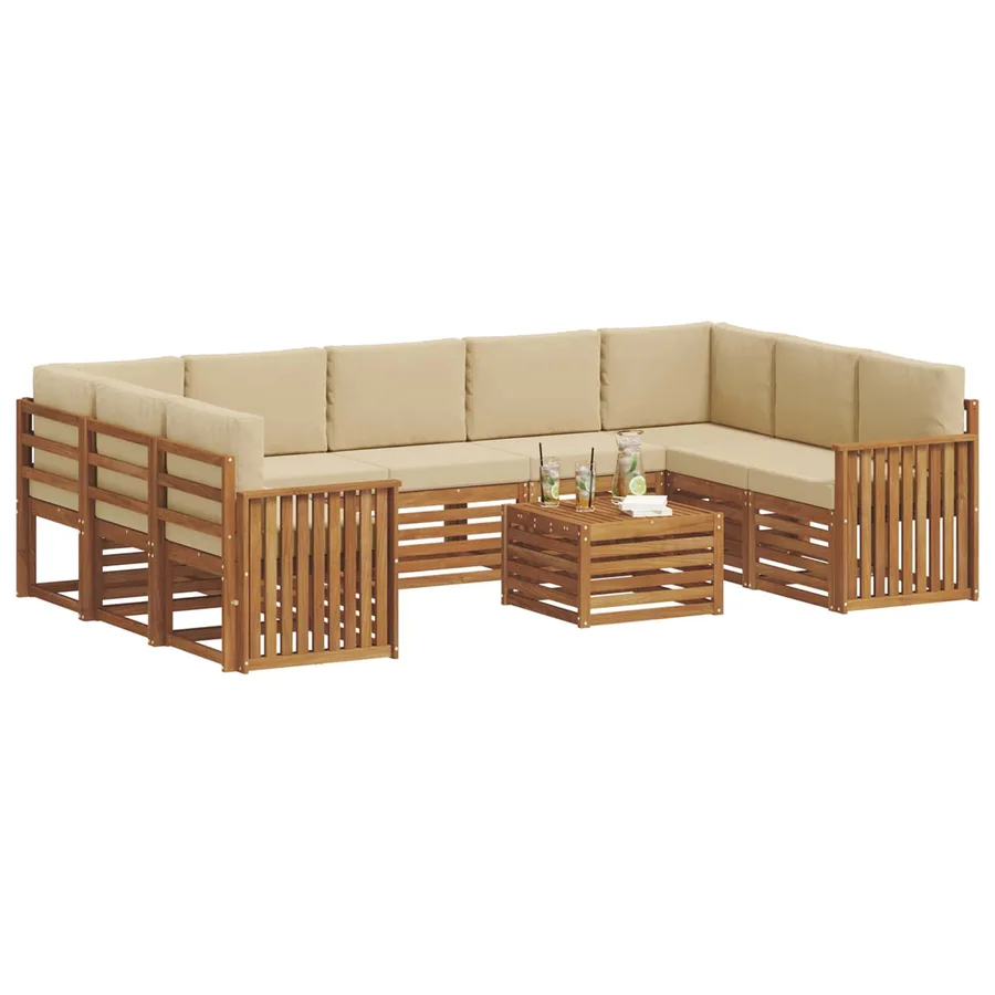 Ensembles de canapés avec coussin 10 pcs Naturel et Beige - 3