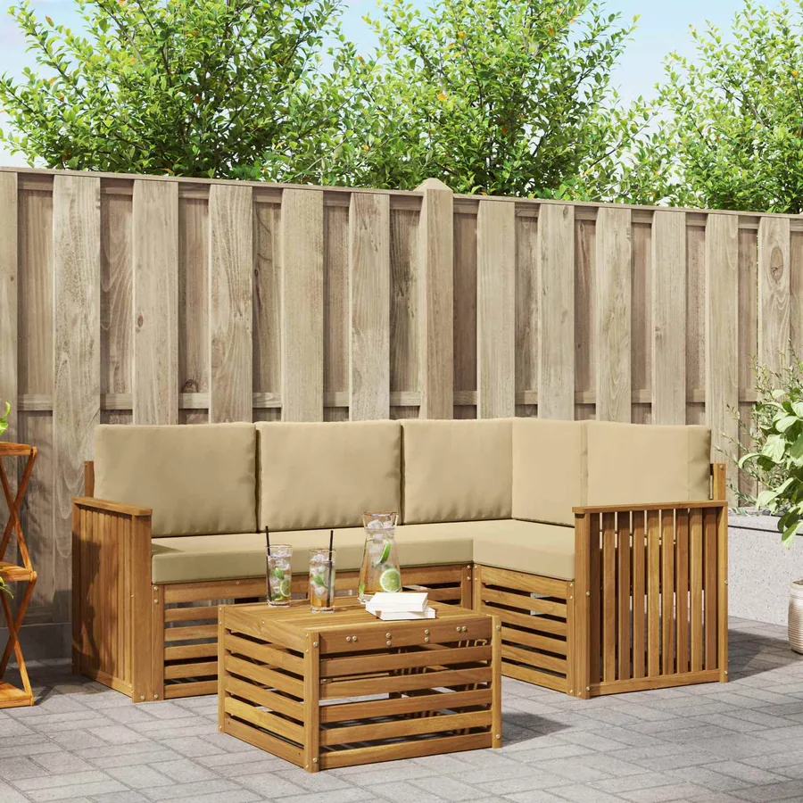 Ensemble de canapés d'extérieur 5 pcs Naturel et Beige