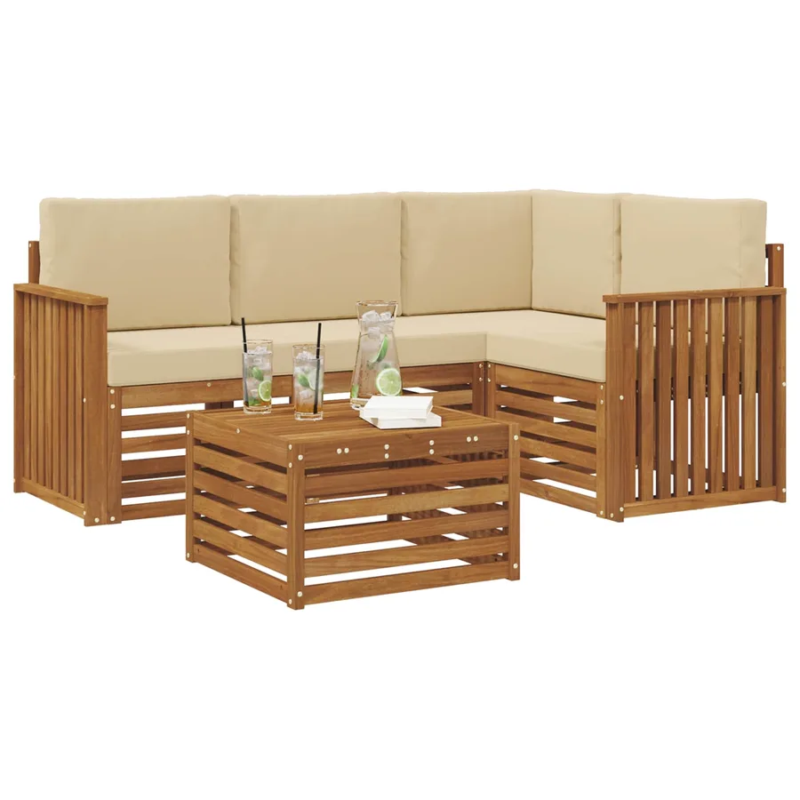 Ensemble de canapés d'extérieur 5 pcs Naturel et Beige - 3