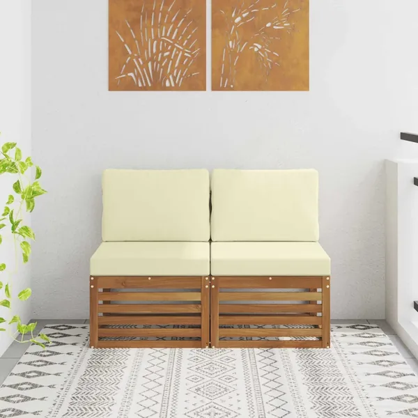 2 Pièce Sofa de milieu extérieur Bois d'Acacia Massif Naturel