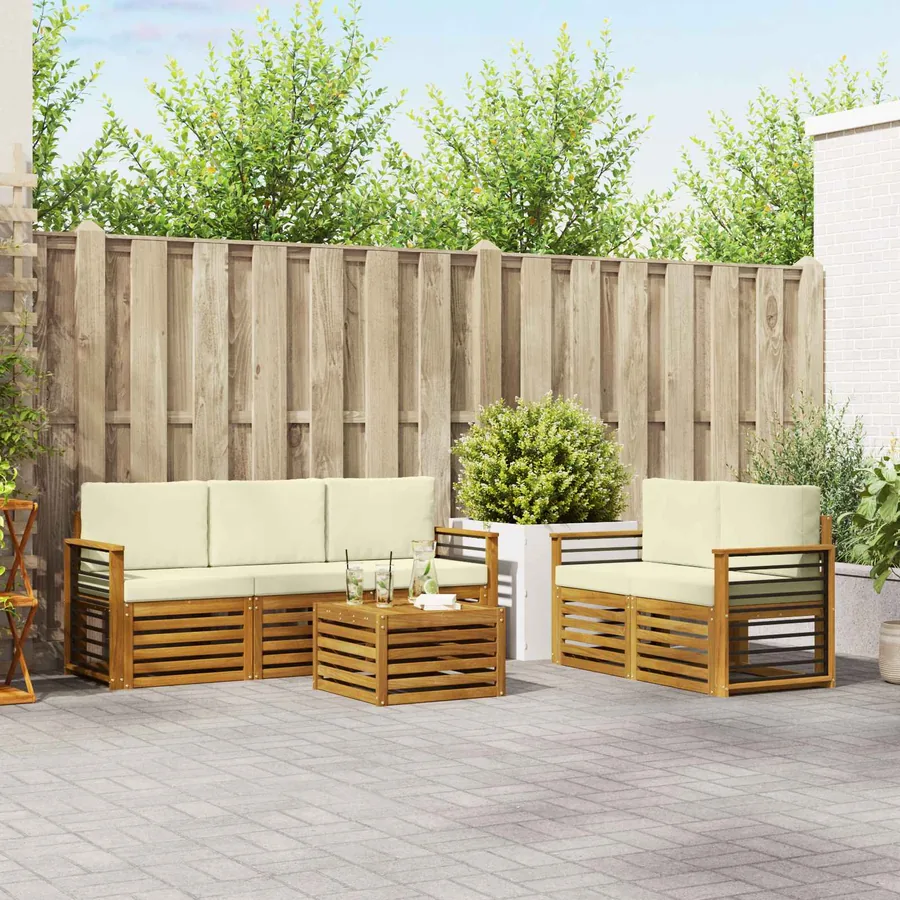 Ensembles de canapés avec coussin 6 pcs Naturel et Crème