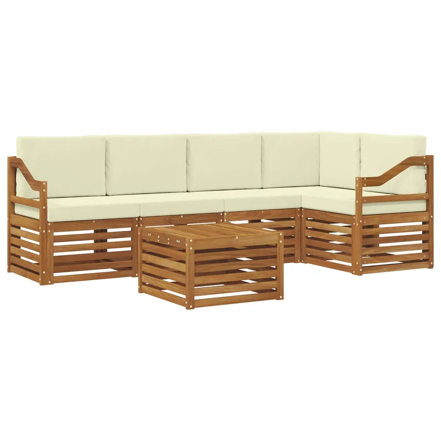 Ensemble de canapé d'angle avec coussin 6 pcs Naturel et Crème - 2
