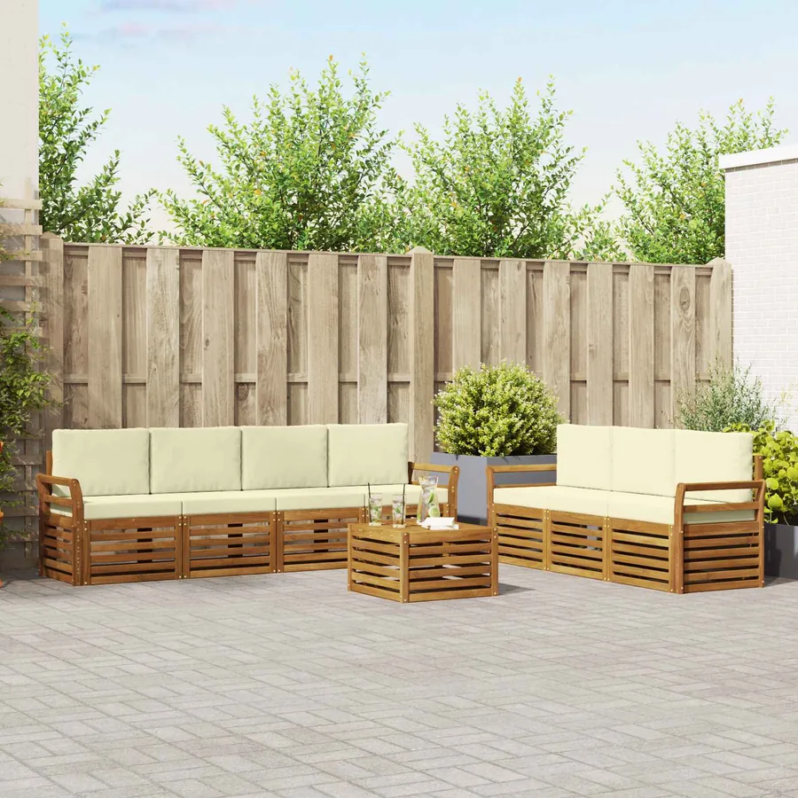 Ensembles de canapés avec coussin 8 pcs Naturel et Crème
