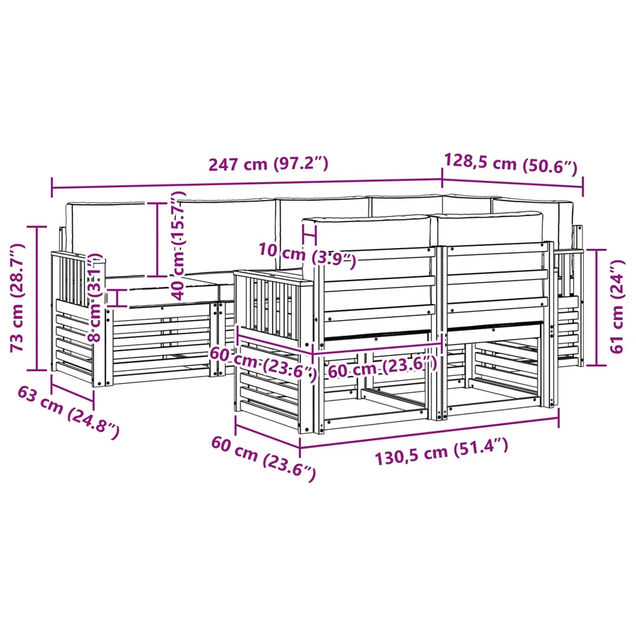 Ensemble de canapé d'angle avec coussin 7 pcs Naturel et Crème - 9