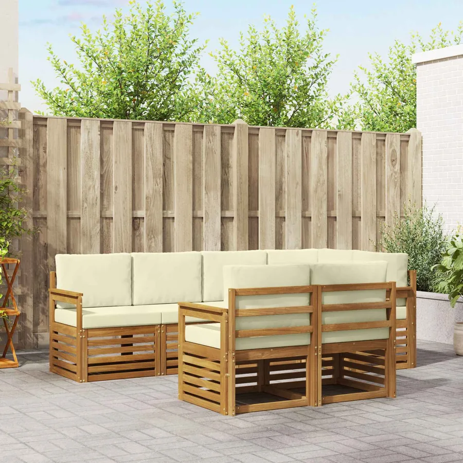 Ensemble de canapé d'angle avec coussin 7 pcs Naturel et Crème