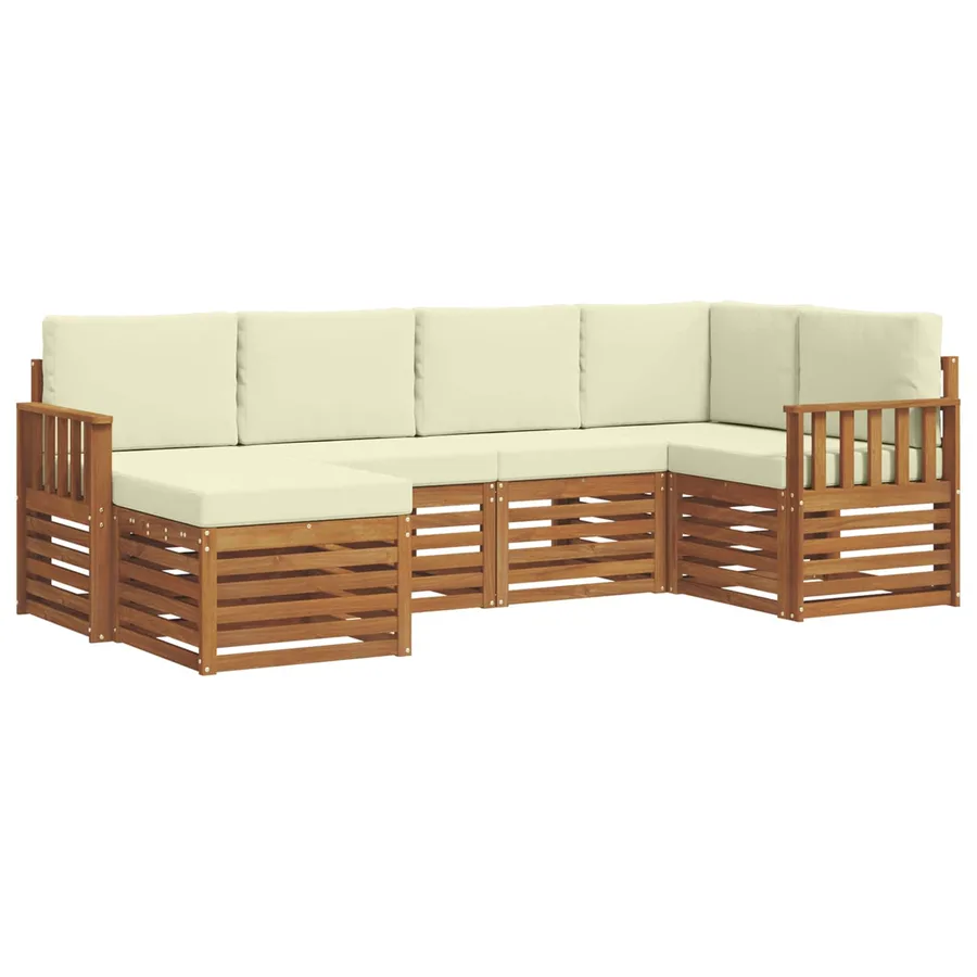 Ensemble de canapé d'angle avec coussin 6 pcs Naturel et Crème - 2