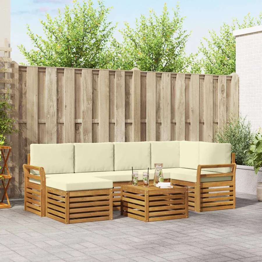 Ensemble de canapé d'angle avec coussin 7 pcs Naturel et Crème