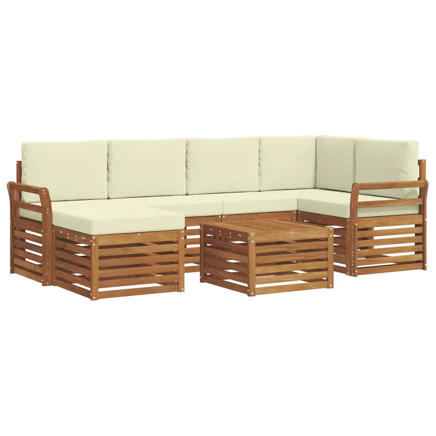 Ensemble de canapé d'angle avec coussin 7 pcs Naturel et Crème - 2