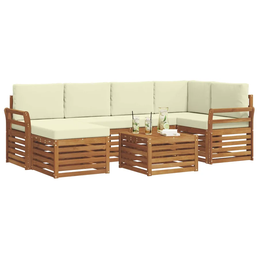 Ensemble de canapé d'angle avec coussin 7 pcs Naturel et Crème - 3
