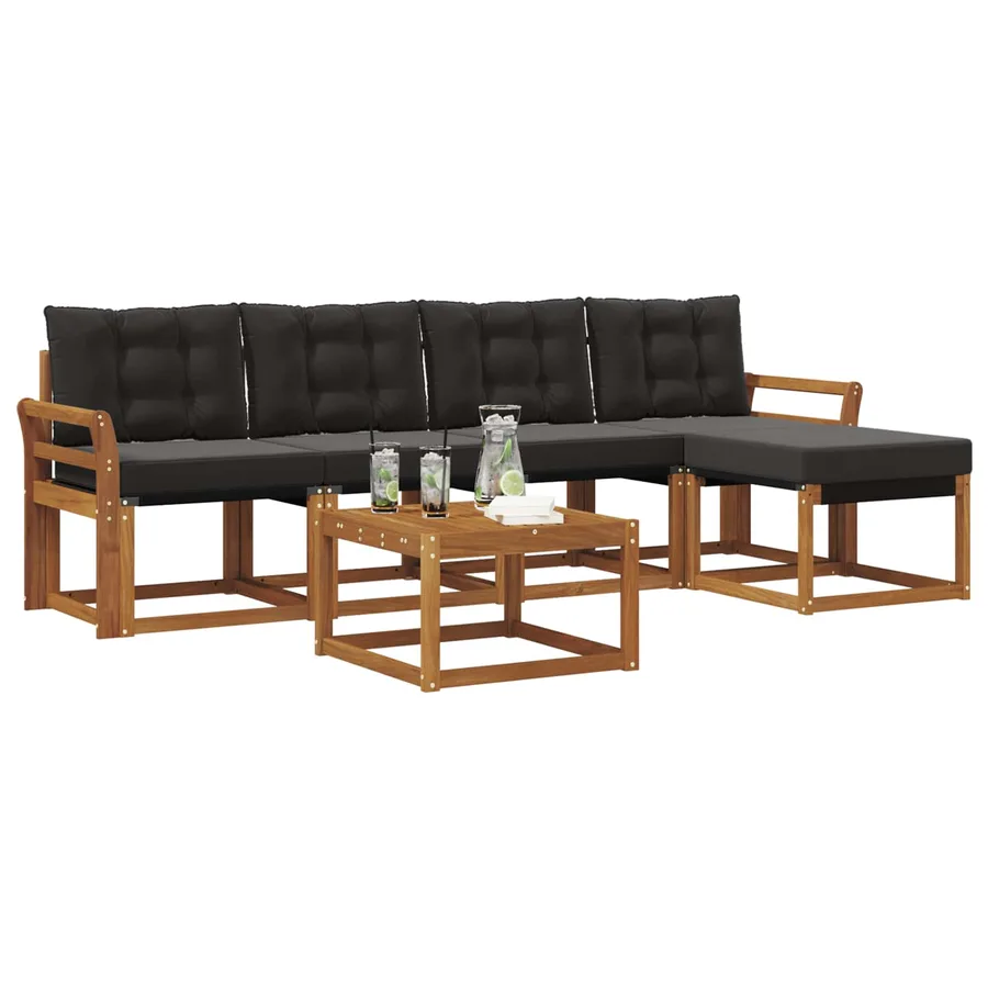 Ensemble de canapés d'extérieur 6 pcs Naturel et Noir - 3