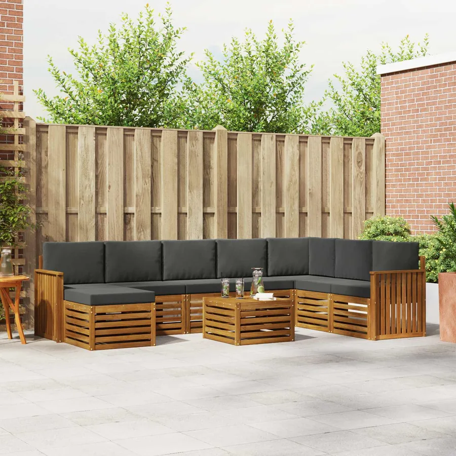 Ensemble de canapés d'extérieur 9 pcs Naturel et Anthracite