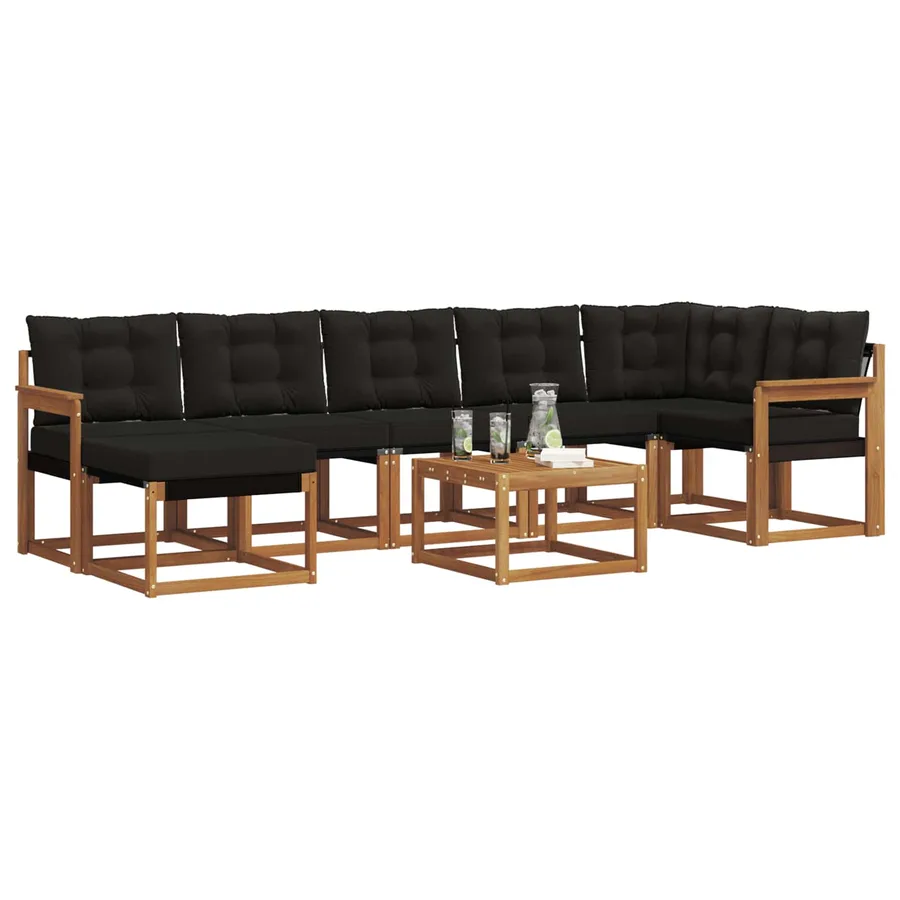 Ensemble de canapés d'extérieur 8 pcs Naturel et Noir - 3