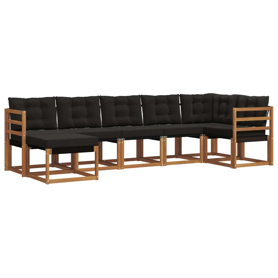 Ensemble de canapés d'extérieur 7 pcs Naturel et Noir - 2