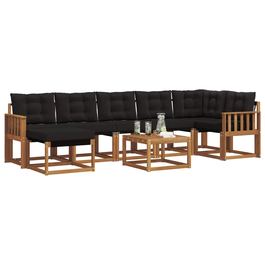 Ensemble de canapés d'extérieur 8 pcs Naturel et Noir - 3