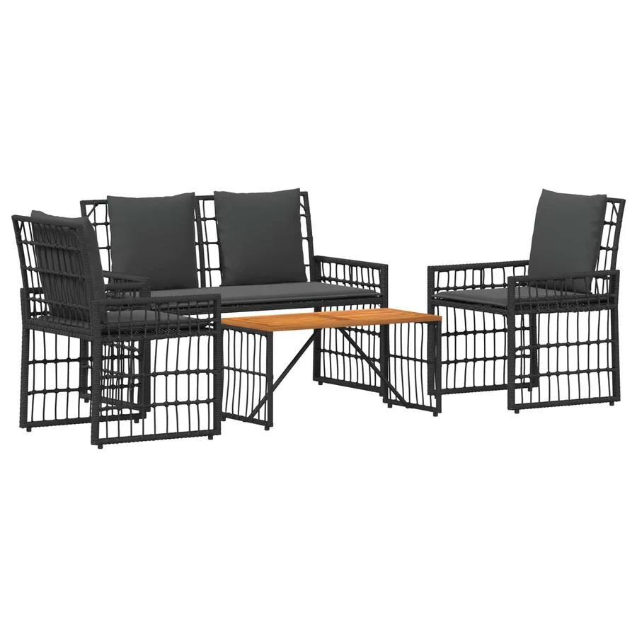 Ensemble de meubles d'extérieur 4 pcs Noir et Gris foncé - 2