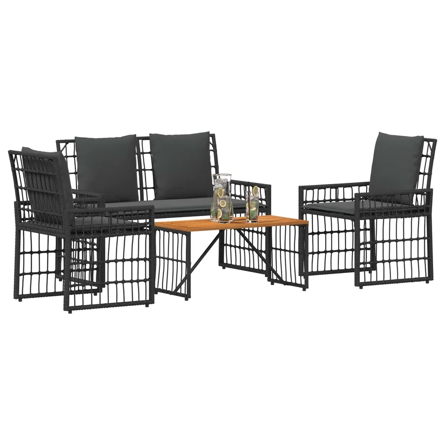 Ensemble de meubles d'extérieur 4 pcs Noir et Gris foncé - 3