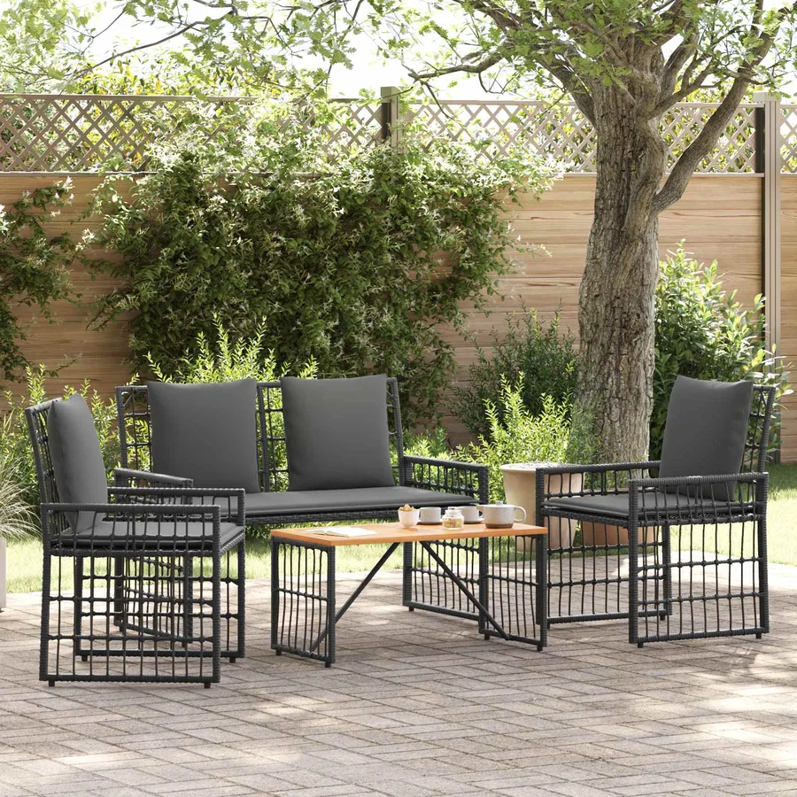 Ensemble de meubles d'extérieur 4 pcs Noir et Gris foncé - 4