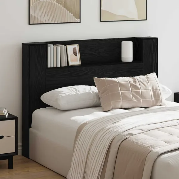 Cabinet de Tête de Lit avec LED Chêne Noir Bois d'ingénierie