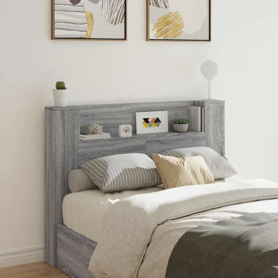 Cabinet de Tête de Lit avec LED Gris Sonoma Bois d'ingénierie