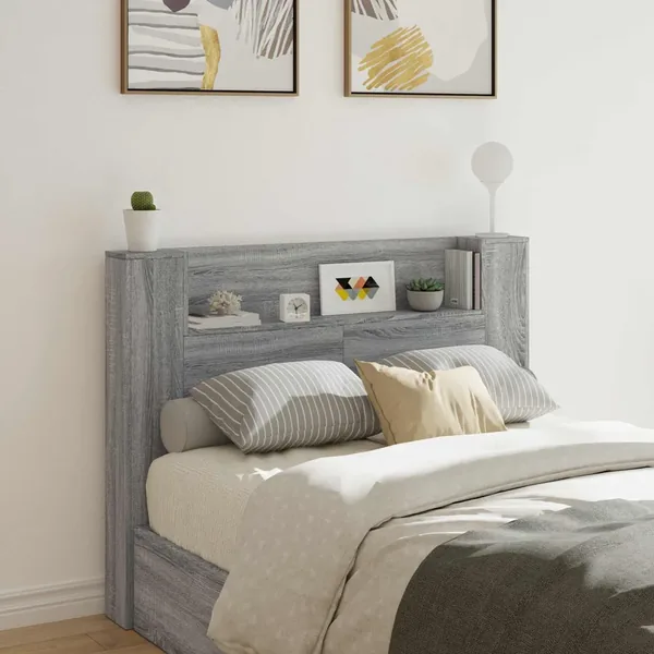 Cabinet de Tête de Lit avec LED Gris Sonoma Bois d'ingénierie
