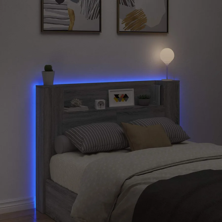 Cabinet de Tête de Lit avec LED Gris Sonoma Bois d'ingénierie - 4