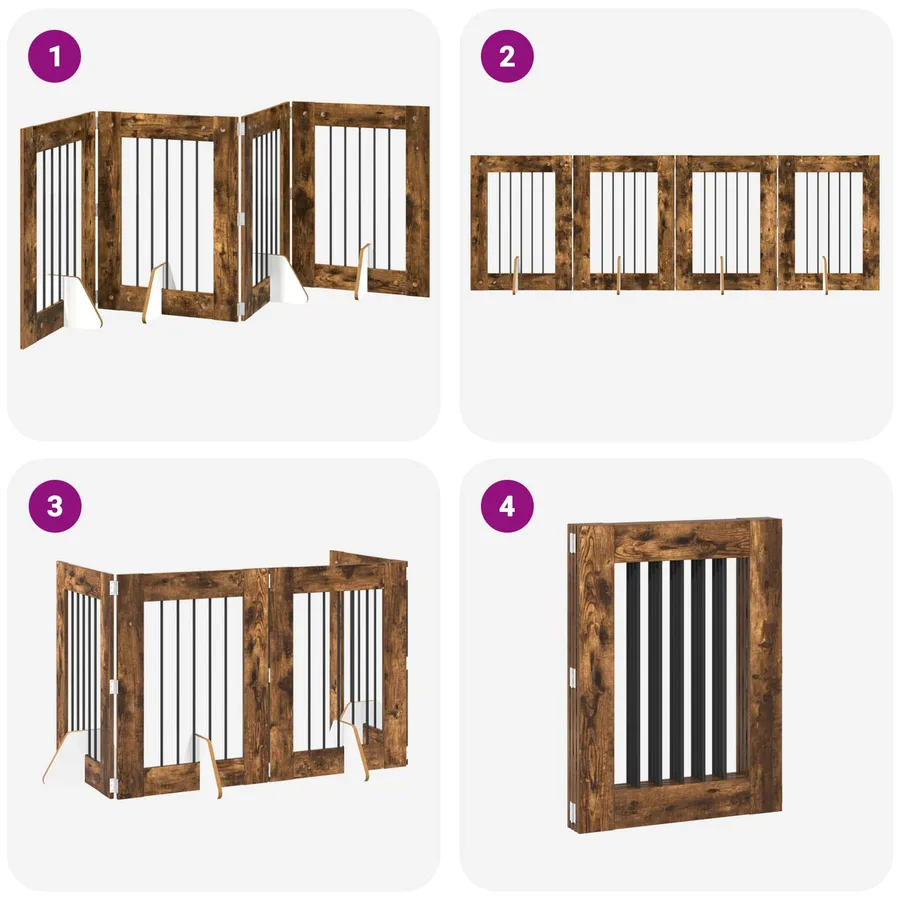 Porte de chien pliable avec supports 4 pcs Chêne fumé 241 cm - 7