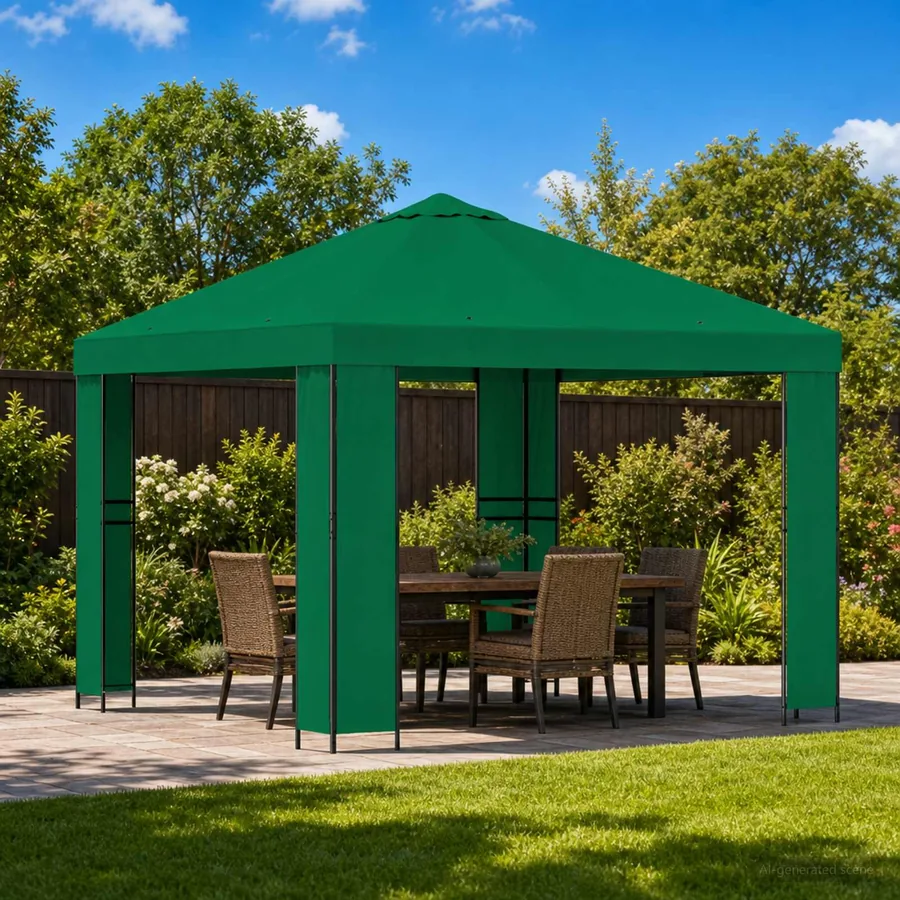Pavillon 3 x 3 m Vert Polyester et Acier 190 gsm