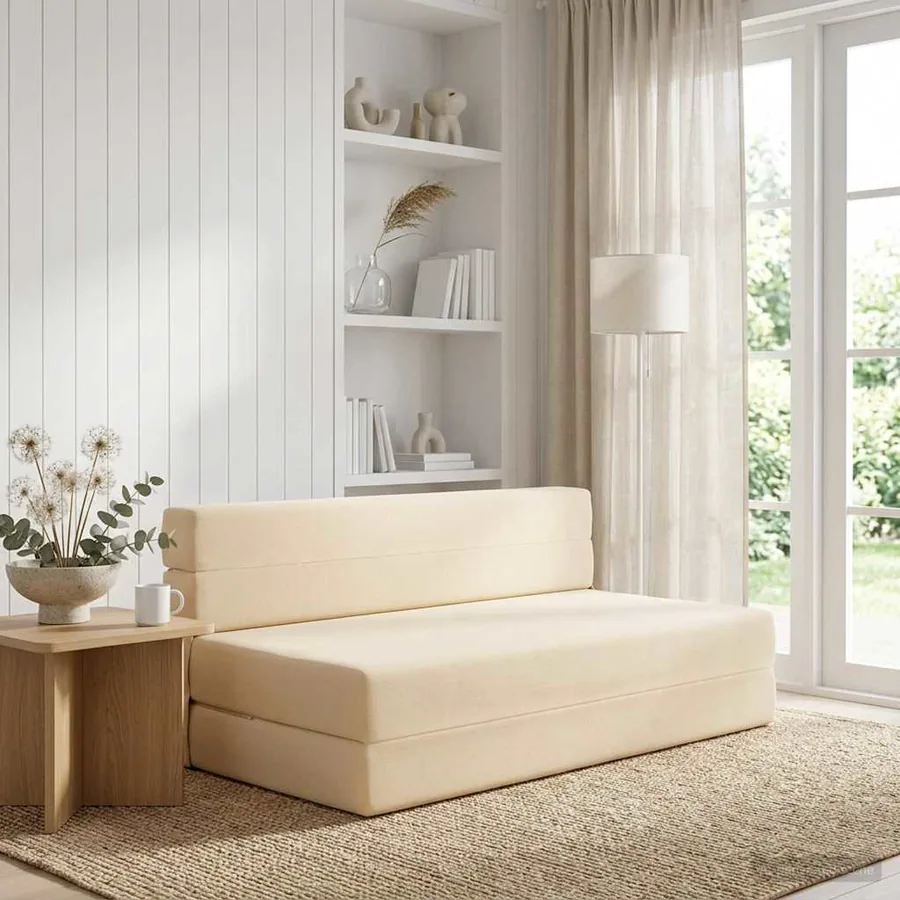Canapé-lit pliable Crème 152 x 86,5 x 60 cm Tissu