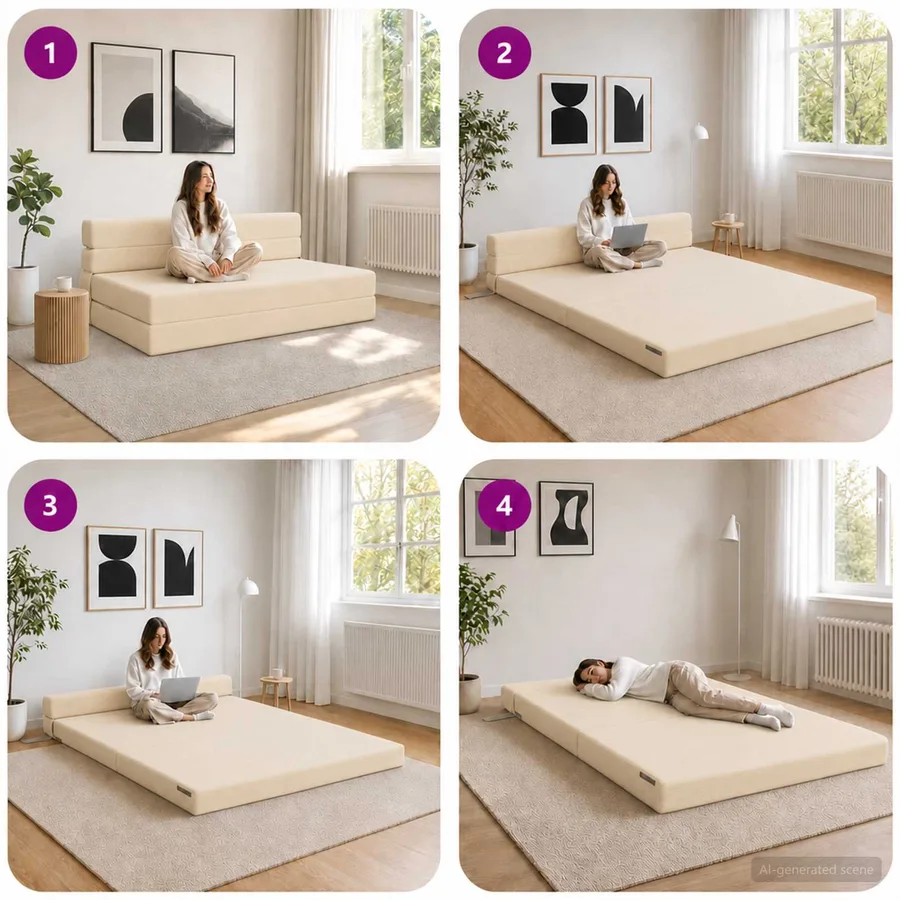 Canapé-lit pliable Crème 152 x 86,5 x 60 cm Tissu - 7