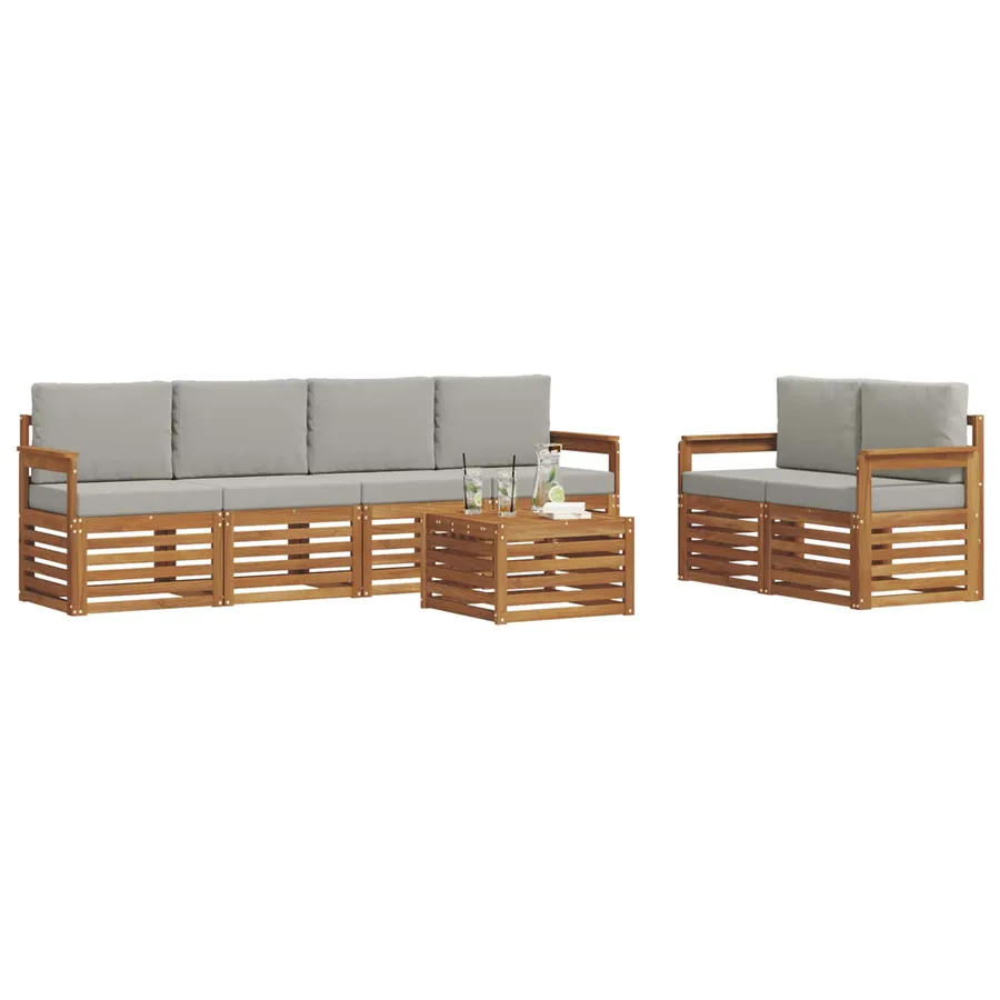Ensemble de canapés d'extérieur 7 pcs Gris Naturel et Clair - 3