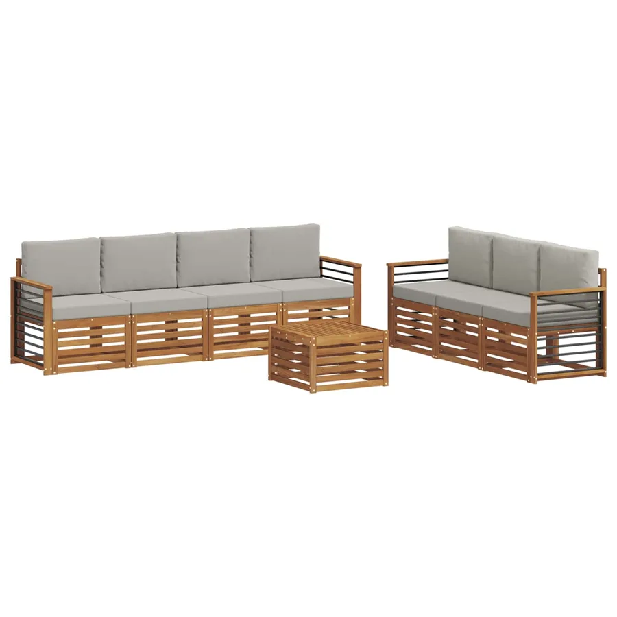 Ensembles de canapés avec coussin 8 pcs Gris Naturel et Clair - 2