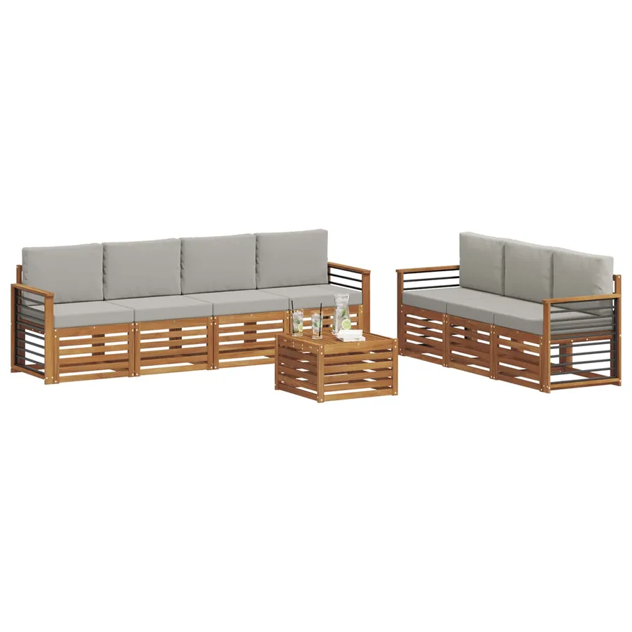 Ensembles de canapés avec coussin 8 pcs Gris Naturel et Clair - 3