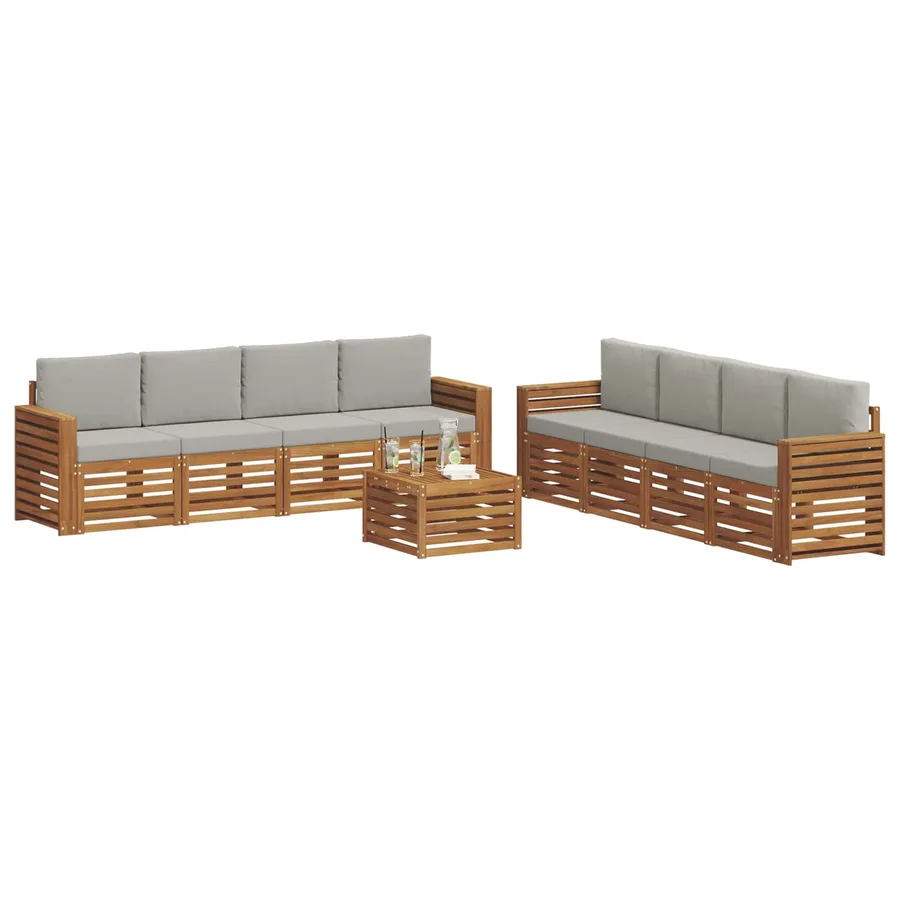 Ensembles de canapés avec coussin 9 pcs Gris Naturel et Clair - 3