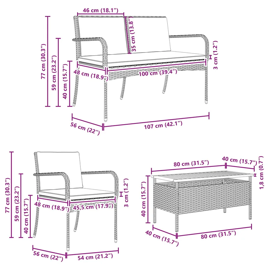 Ensemble de jardin avec coussin acier - 11
