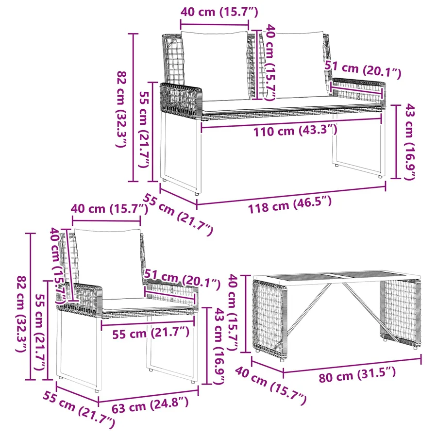 Ensemble de meubles d'extérieur avec coussin acier - 13