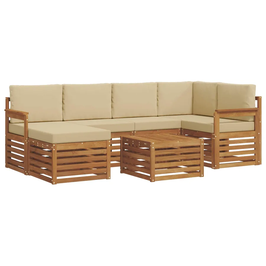 Ensemble de canapé d'angle avec coussin 7 pcs Naturel et Beige - 2