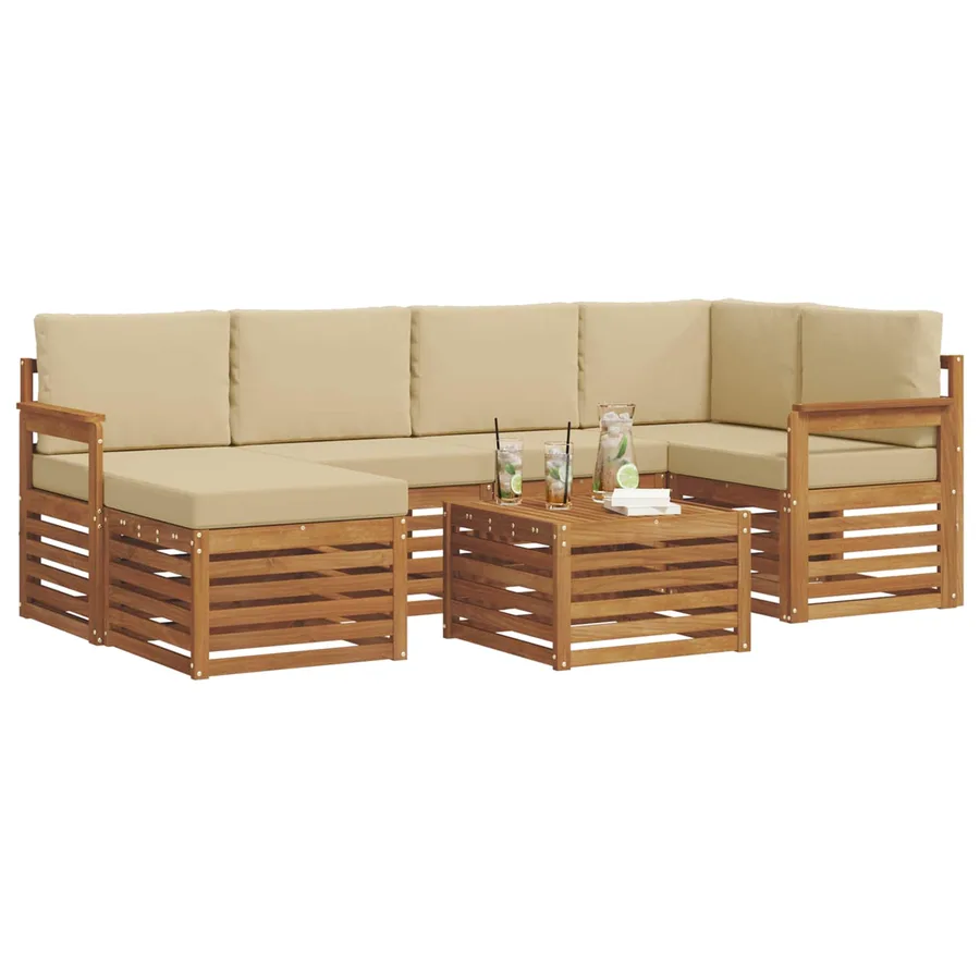 Ensemble de canapé d'angle avec coussin 7 pcs Naturel et Beige - 3