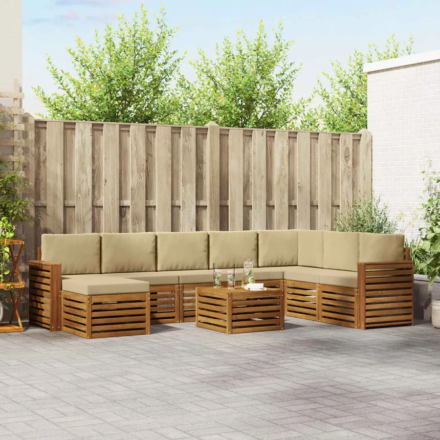 Ensemble de canapés d'extérieur 9 pcs Naturel et Beige