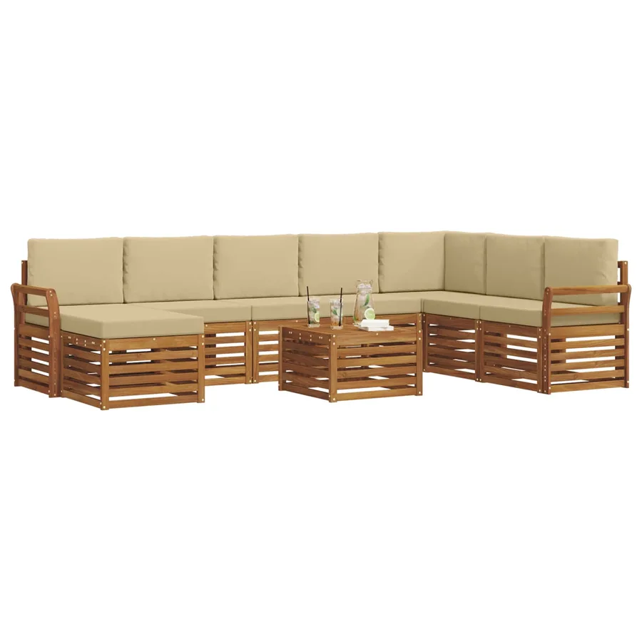 Ensemble de canapés d'extérieur 9 pcs Naturel et Beige - 3