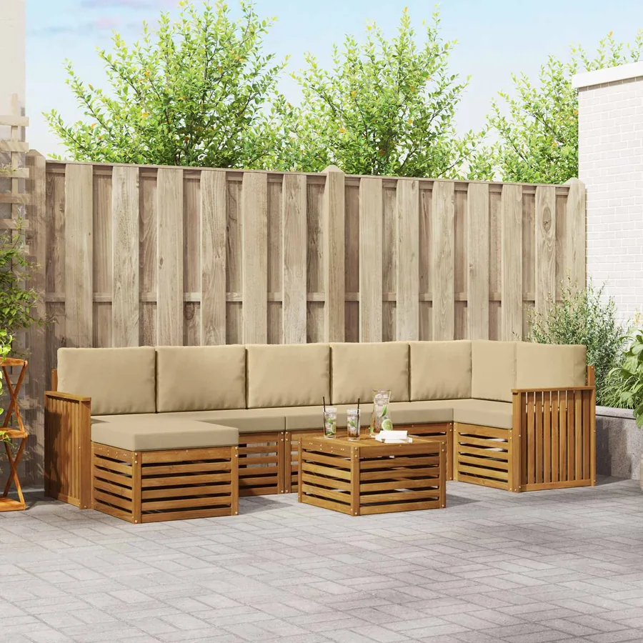 Ensemble de canapés d'extérieur 8 pcs Naturel et Beige