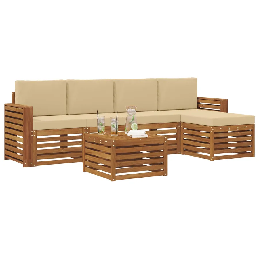 Ensemble de canapés d'extérieur 6 pcs Naturel et Beige - 3