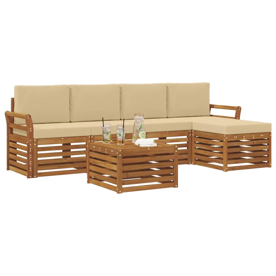 Ensemble de canapés d'extérieur 6 pcs Naturel et Beige - 3