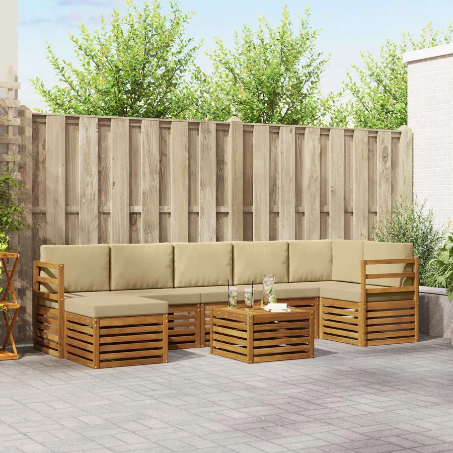 Ensemble de canapés d'extérieur 8 pcs Naturel et Beige