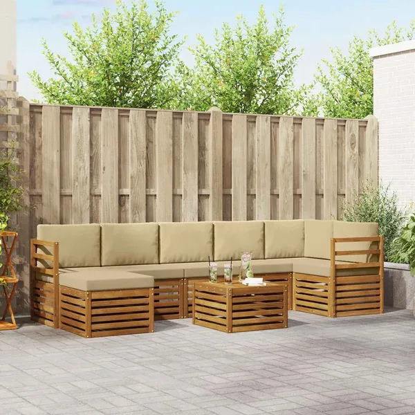 Ensemble de canapés d'extérieur 8 pcs Naturel et Beige