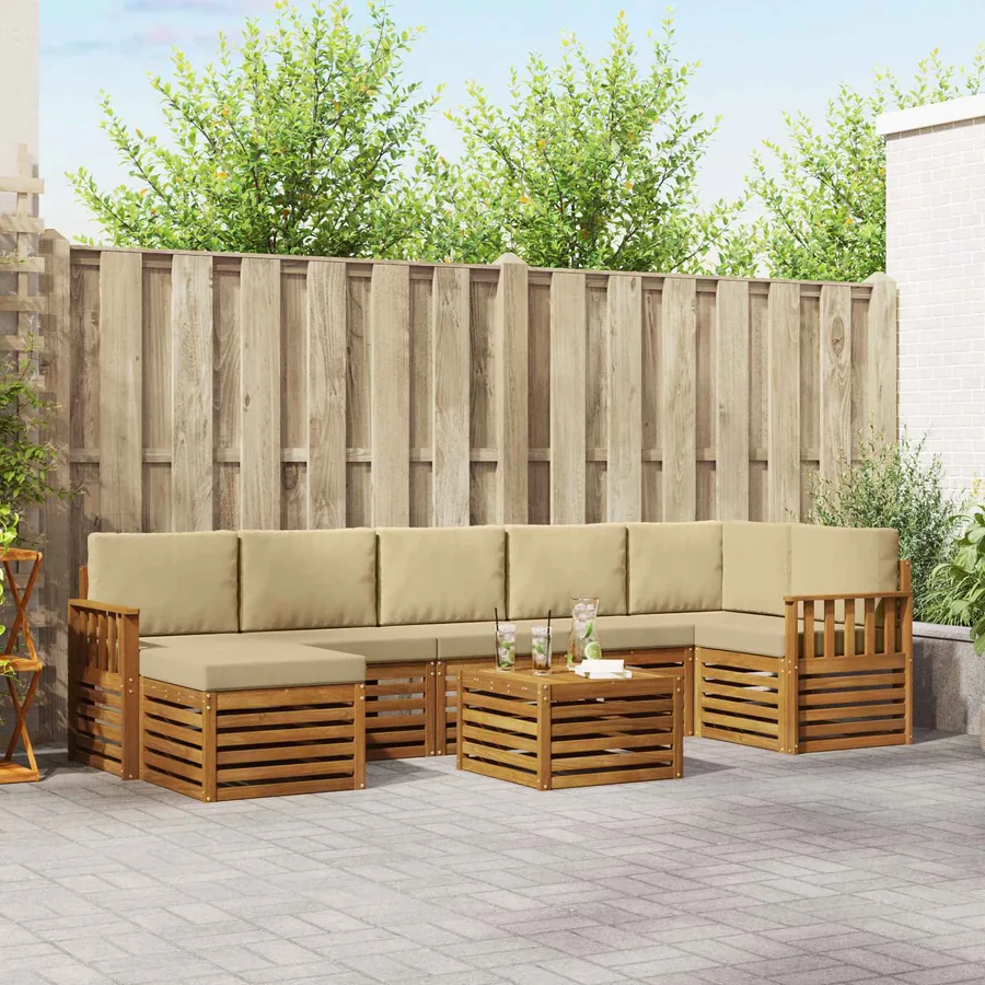 Ensemble de canapés d'extérieur 8 pcs Naturel et Beige