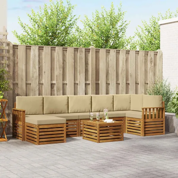 Ensemble de canapés d'extérieur 8 pcs Naturel et Beige